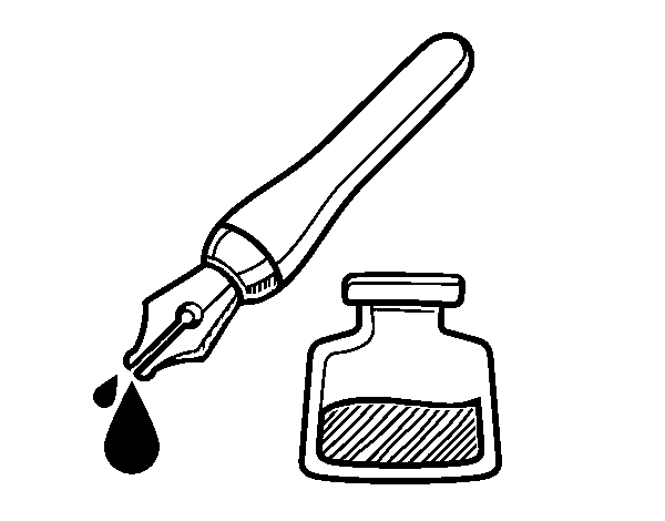 Fountain pen and inkwell coloring page