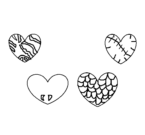 Four hearts coloring page