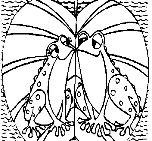 Frogs in love coloring page