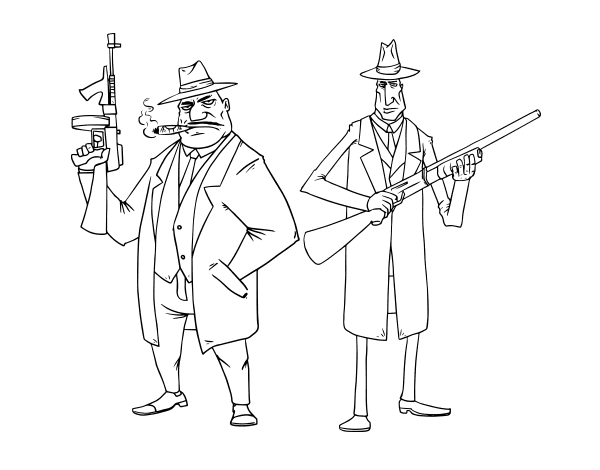 Gangsters coloring page.