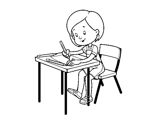 Girl at her desk coloring page