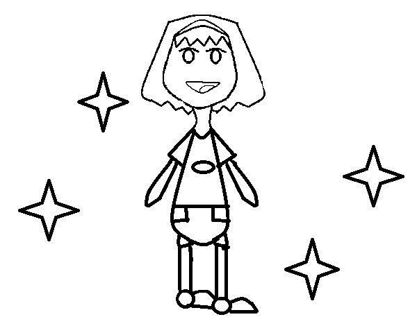 Girl between stars coloring page