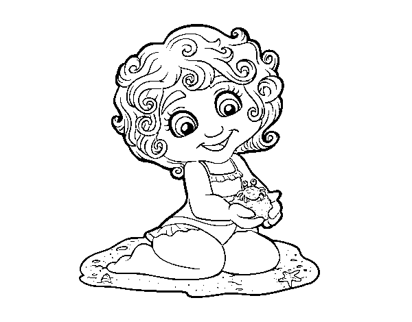 Girl with a crab coloring page