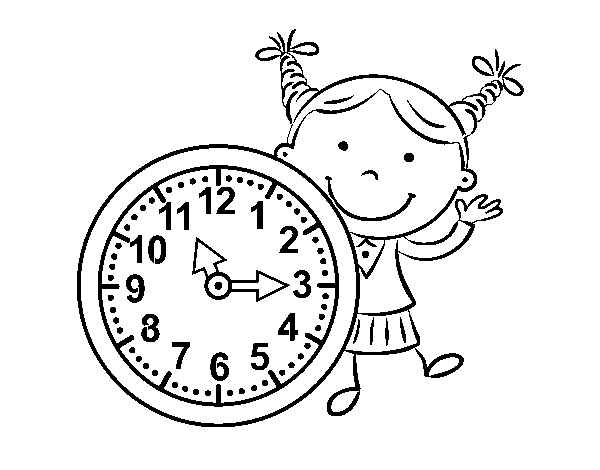 Girl with clock coloring page