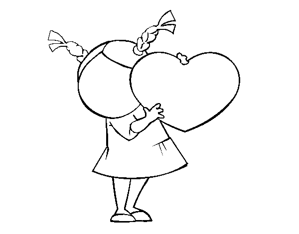 Girl with heart coloring page
