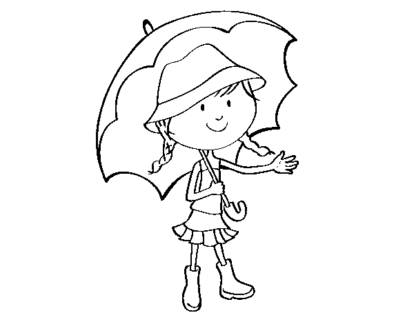 Girl with umbrella coloring page