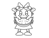 Girl with watermelon coloring page