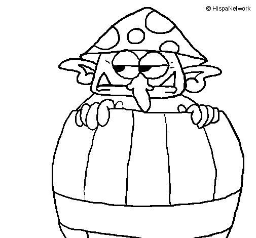 Goblin in a barrel coloring page