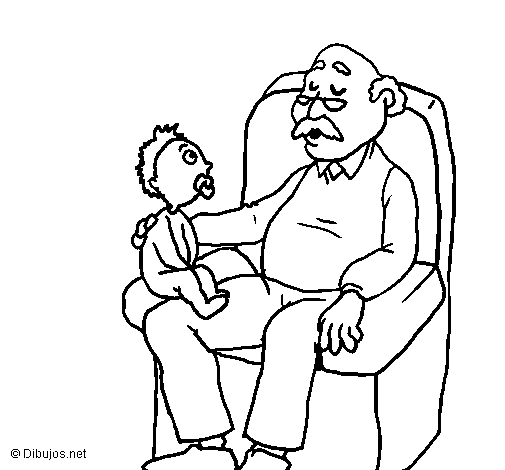 Grandfather and grandchild coloring page