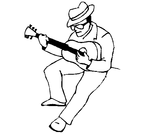 Guitarist wearing hat coloring page