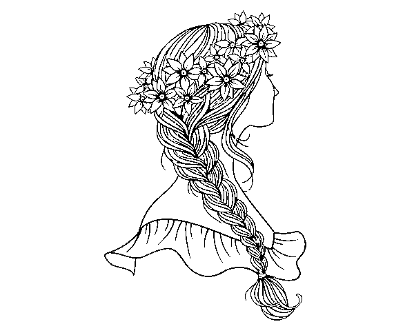 Hairstyle with braid coloring page