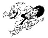 Halloween witch and pumpkin  coloring page