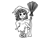 Hallowen witch costume coloring page