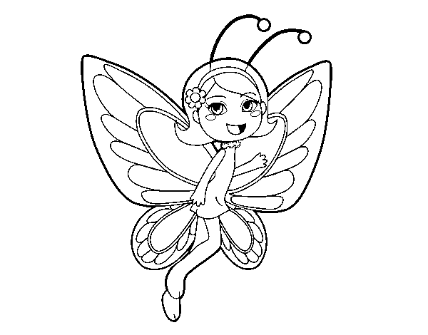 Happy butterfly fairy coloring page