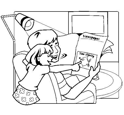 Happy father and daughter coloring page