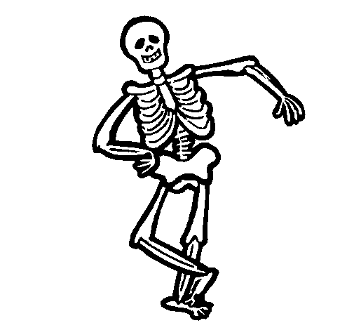 Happy skeleton coloring page