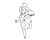 Happy waitress coloring page