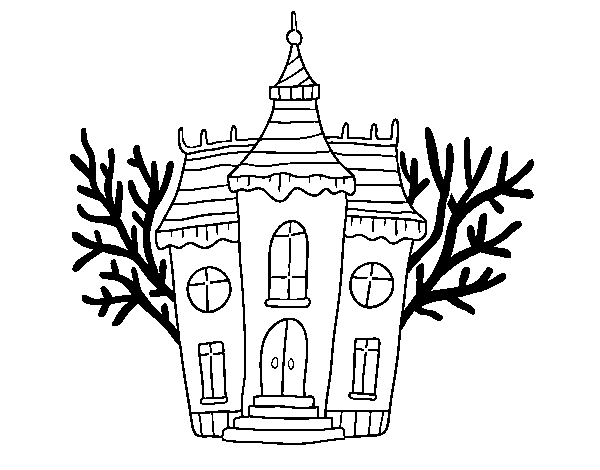 Haunted Halloween mansion coloring page