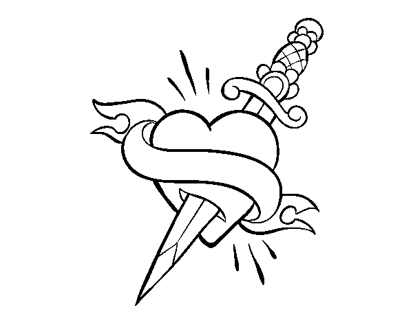 Heart and Poignard tattoo coloring page