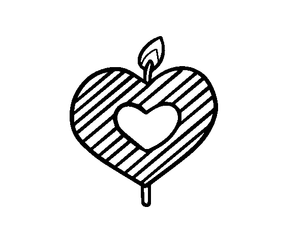 Heart-shaped candle coloring page