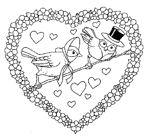 Heart with birds coloring page