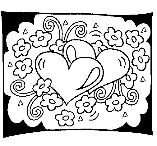 Hearts and flowers coloring page