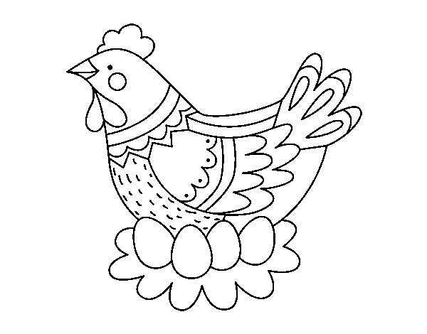 Hen with Easter eggs coloring page