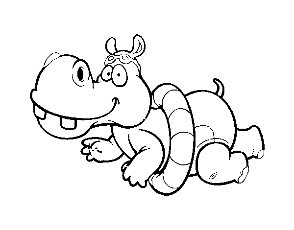 Hippo swimming coloring page