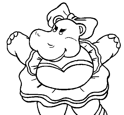 Hippopotamus with bow coloring page
