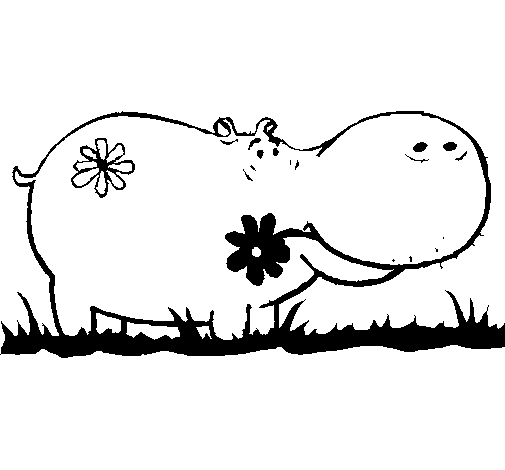 Hippopotamus with flowers coloring page