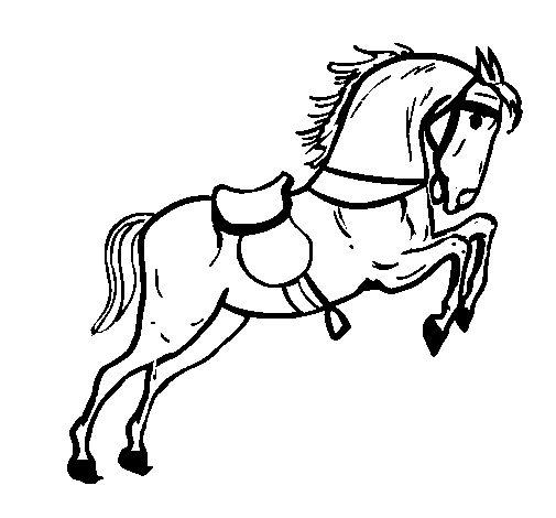 Horse with saddle jumping coloring page