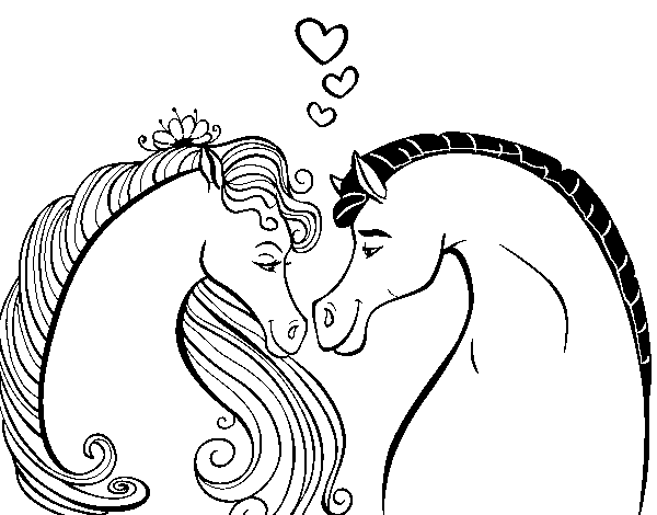 Horses in love coloring page