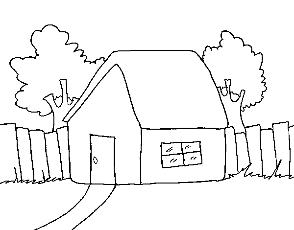 House with fence coloring page