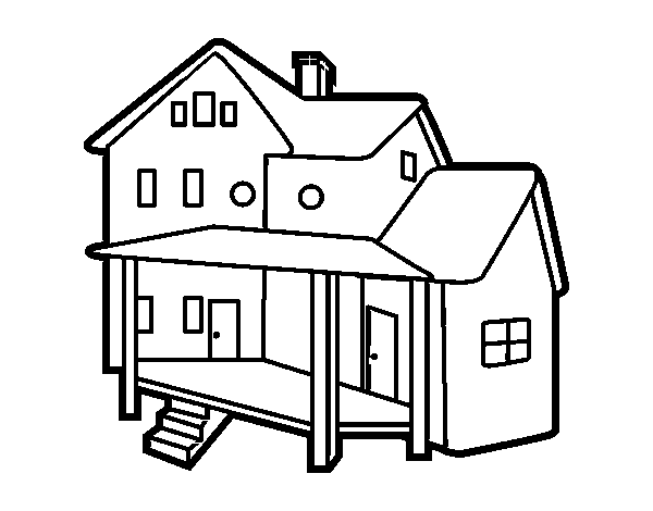 House with porch coloring page