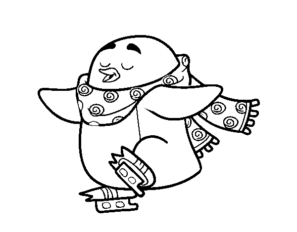 Ice skating penguin coloring page