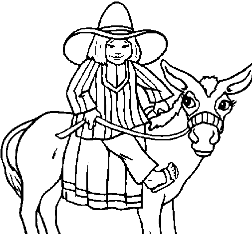 Indian on a donkey coloring page