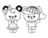 Kawaii bears in love coloring page