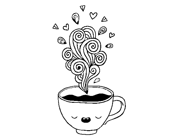 Kawaii cup of coffee coloring page