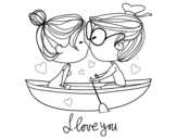 Kiss on a boat coloring page