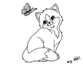 Kitten and Butterfly coloring page