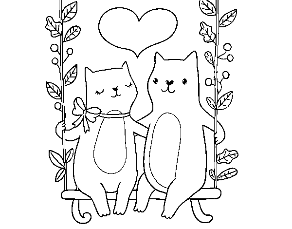 Kittens in love coloring page