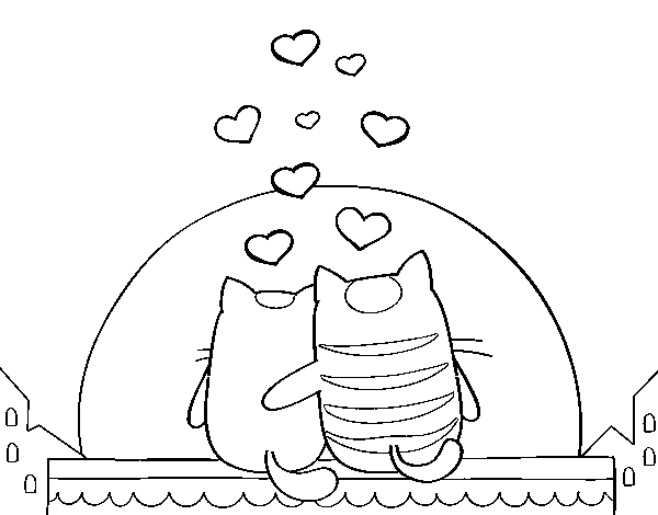 Kittens in the light of the moon coloring page