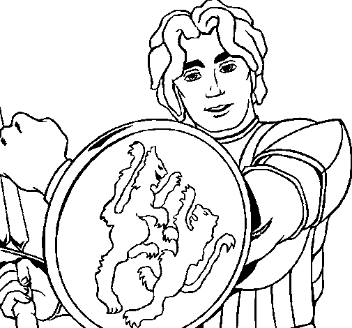 Knight with lion shield coloring page