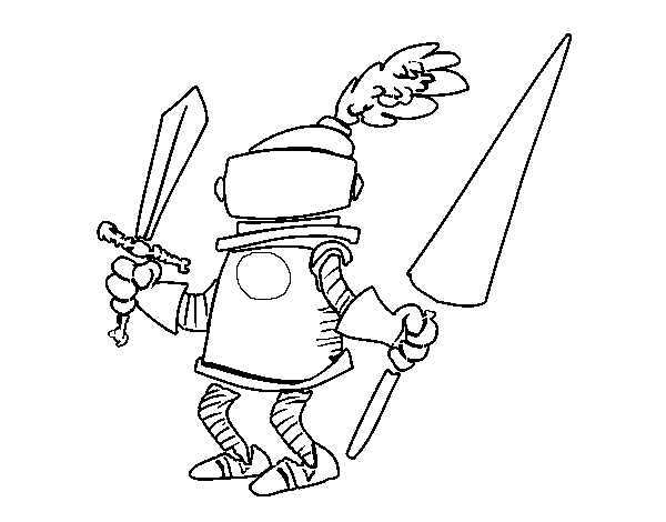 Knight with sword and spear coloring page