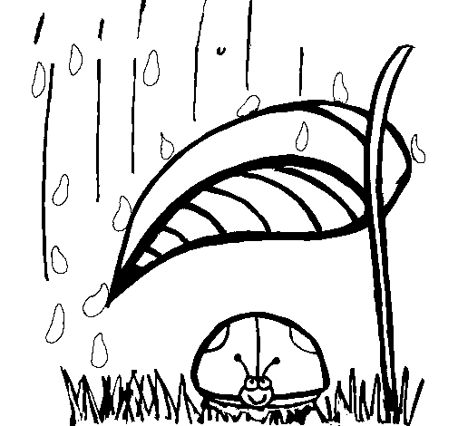 Ladybird sheltering from rain coloring page