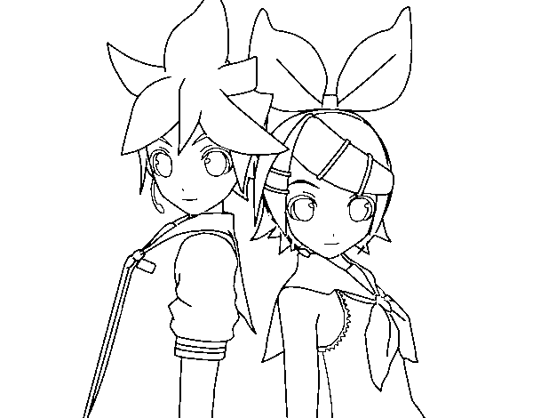 Len and Rin Kagamine Vocaloid coloring page