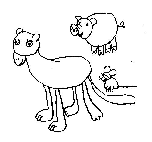 Lioness, pig and mouse coloring page