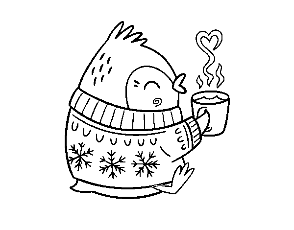 Little bird having a tea coloring page
