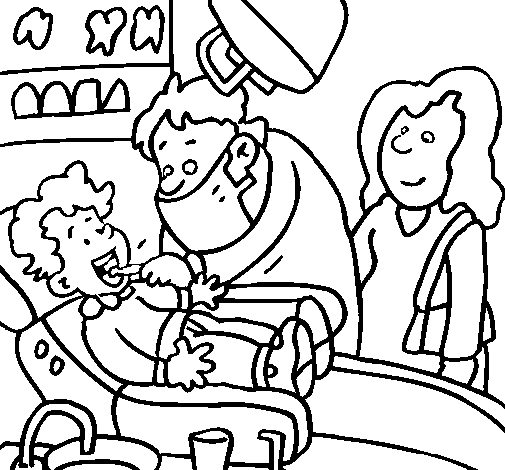 Little boy at the dentist's coloring page