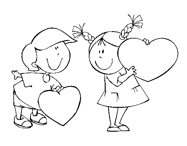Little boy in love coloring page